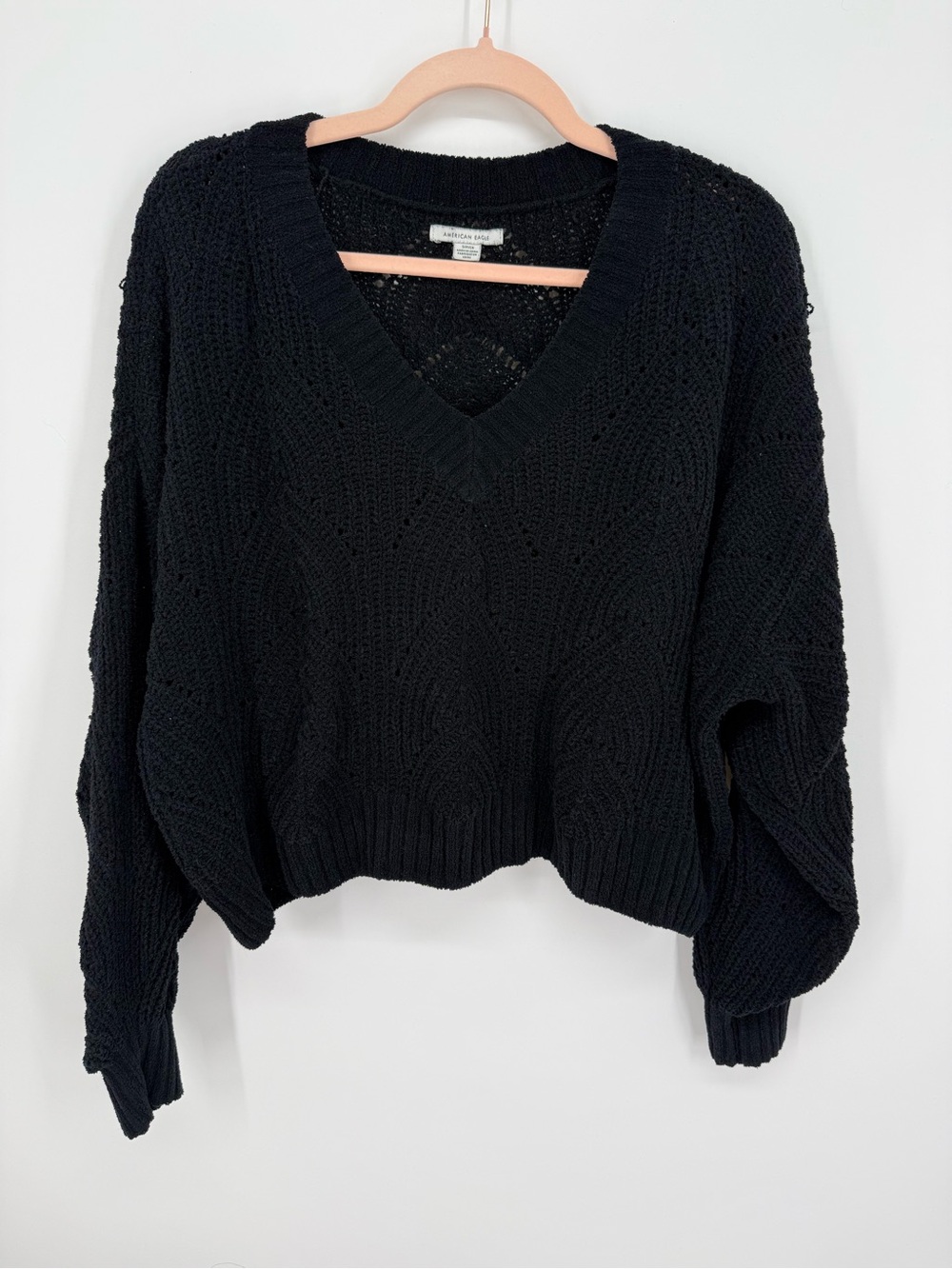 American Eagle Oversized Slouchy Knit Black Sweater SOFT Cozy Women Small